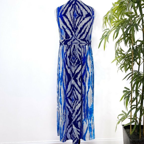Chico's Blue White Geometric Slimming Tie Dye Maxi - Picture 7 of 12